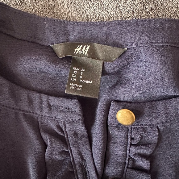 Navy Dress with Ruffle Detail and Gold Buttons - Picture 2 of 4